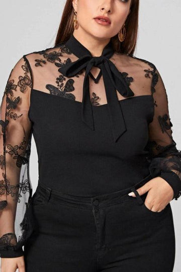 Woochic Haut grande taille col montant tullle noir XL
